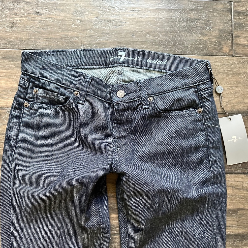 7 FOR ALL MANKIND Sleek Deep Blue Lowrise Flare Sz 27 NWT!! - Picture 2 of 3